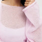Soft light pink boat neck dropped shoulder openwork sweater