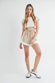 MABLE Drawstring Waist Contrast Trim Detail Shorts | Shorts Daverri Fashions
