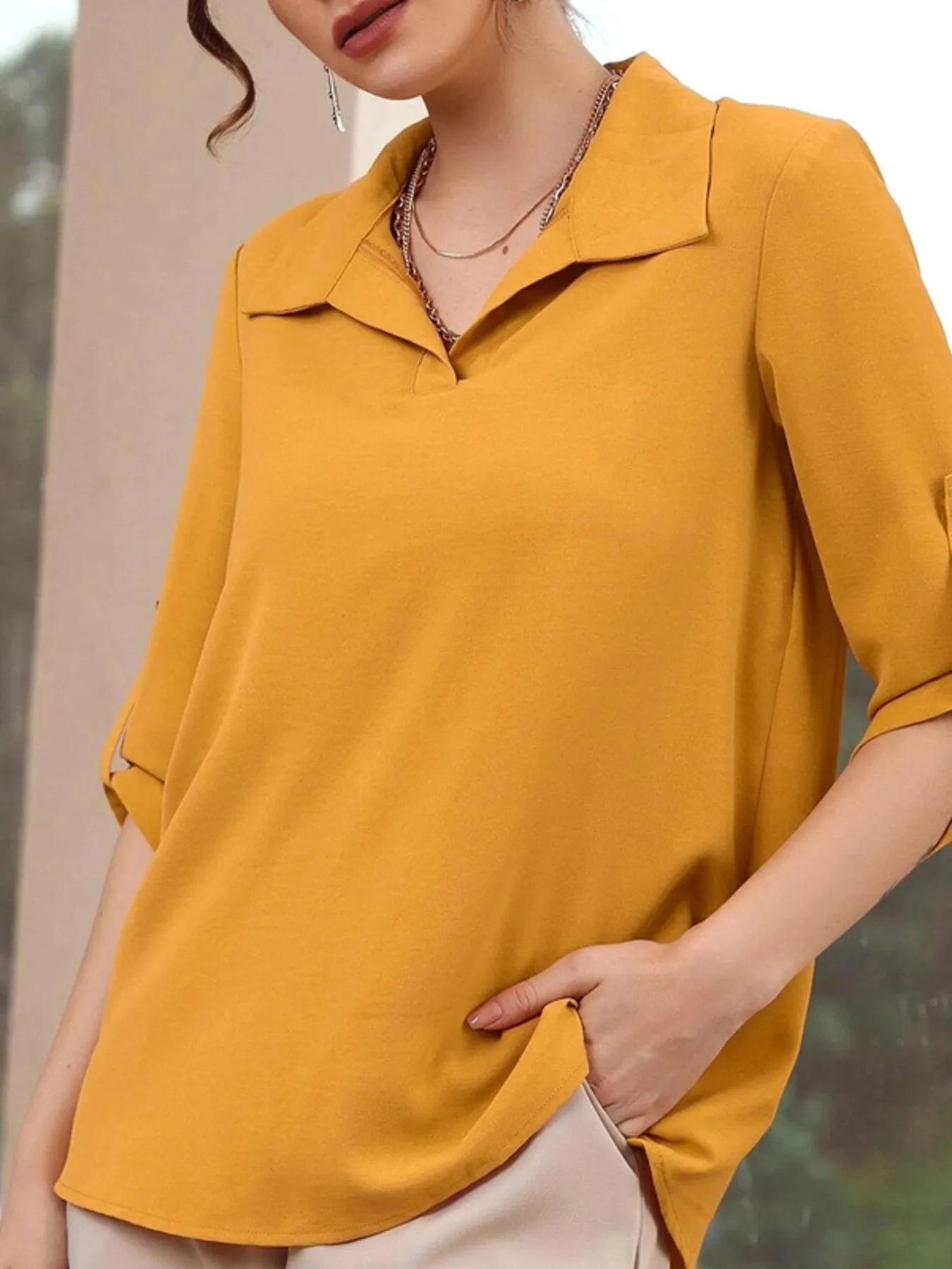 Collared Neck Half Sleeve Blouse | Blouses Daverri Fashions