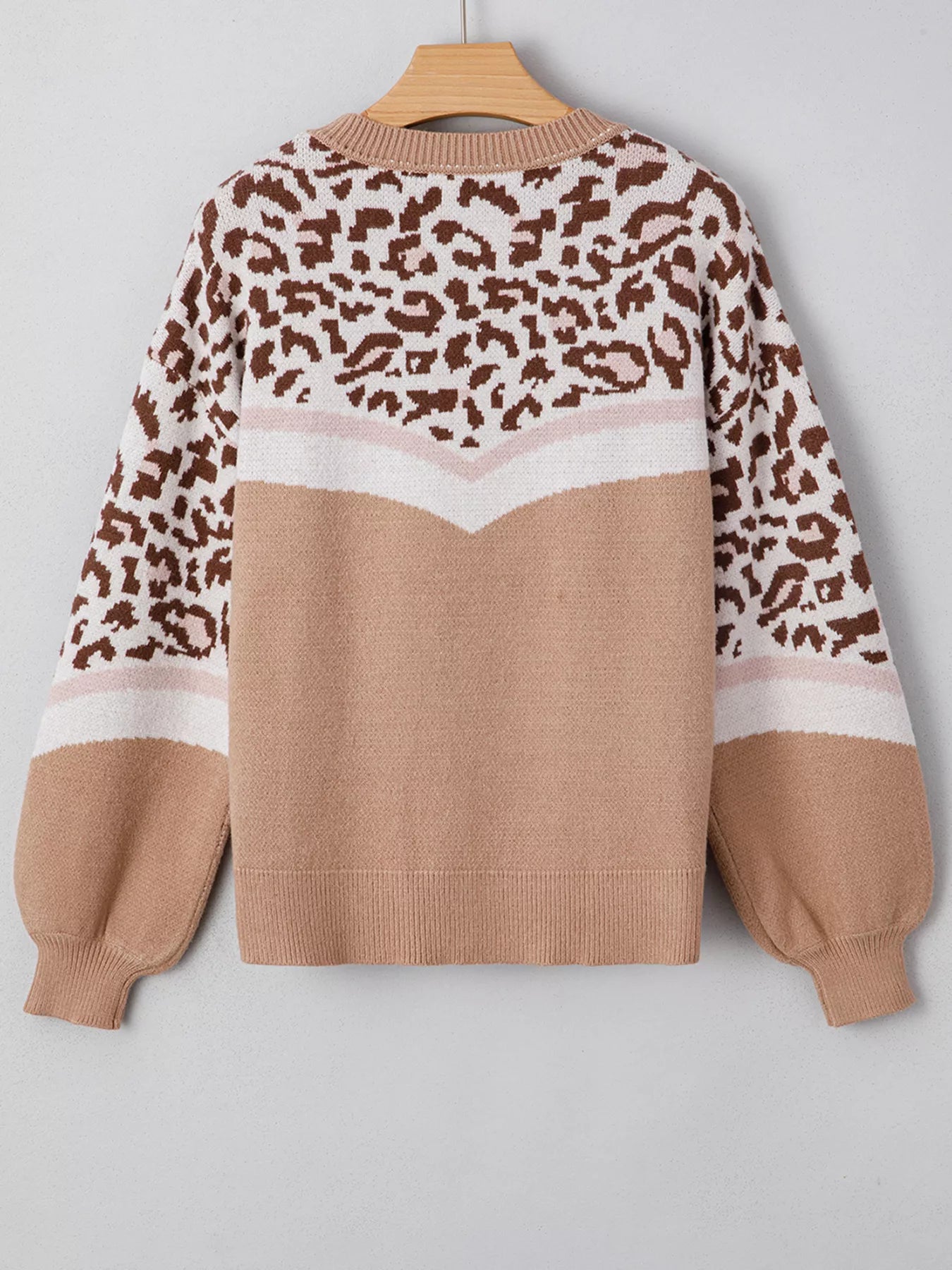 Leopard Color Block Knit Round Neck Baggy Sweater | Sweaters Daverri Fashions