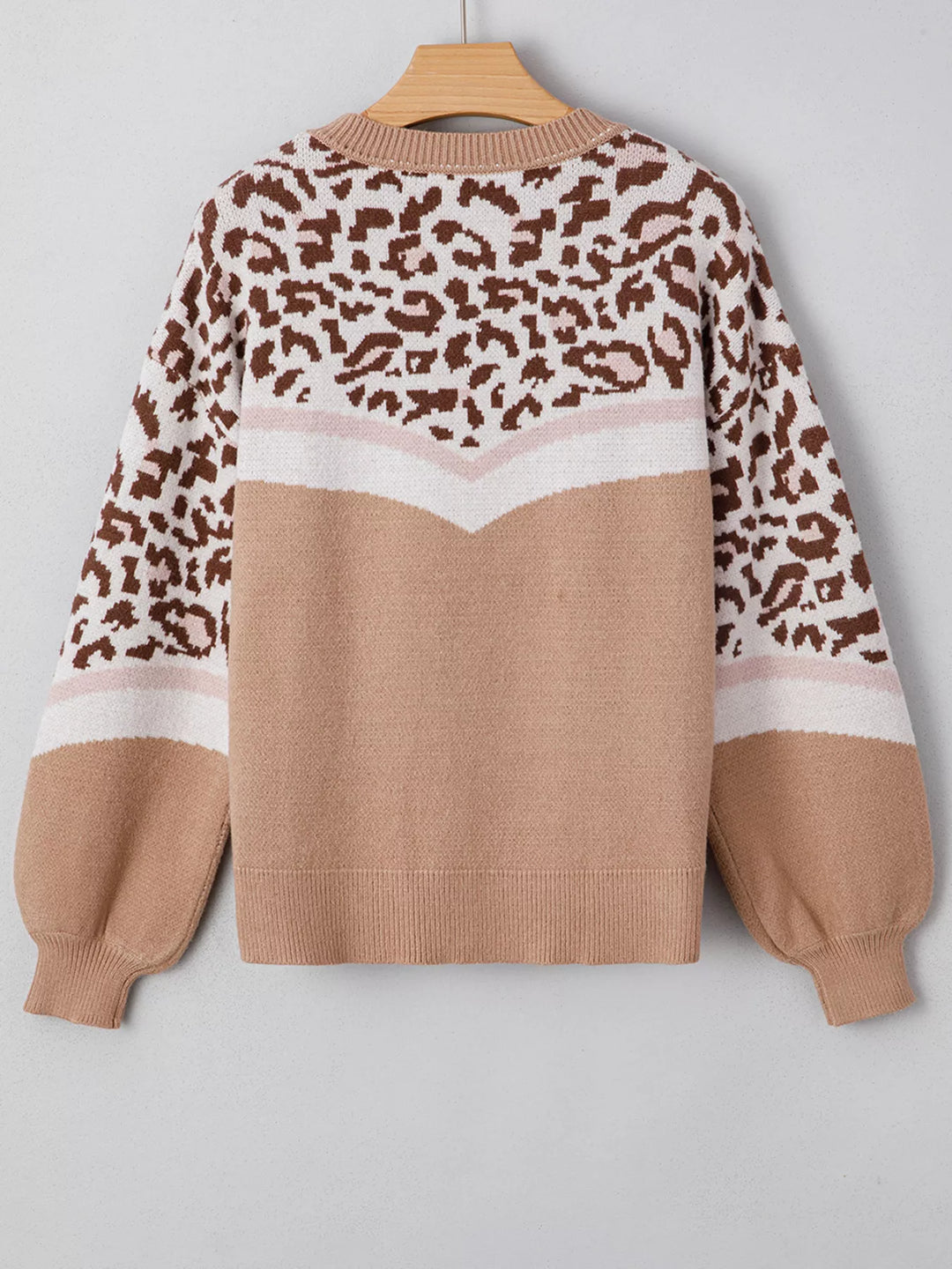 Leopard Color Block Knit Round Neck Baggy Sweater | Sweaters Daverri Fashions
