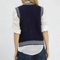 Umgee Contrast Striped Trim Button-Down Sweater Vest - DAVERRI FASHIONS
