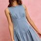 SO ME fit and flare sleeveless light blue denim mini dress