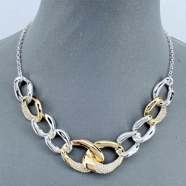 Silver Finish Link Chain Necklace With Two Tones As Shown One Size Necklaces