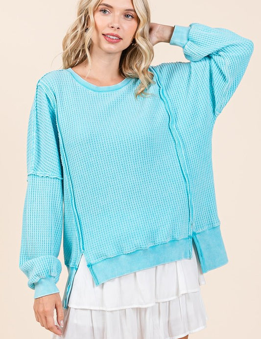 Mittoshop Mineral Wash Waffle Long Sleeve Sweatshirt Tiffany Blue