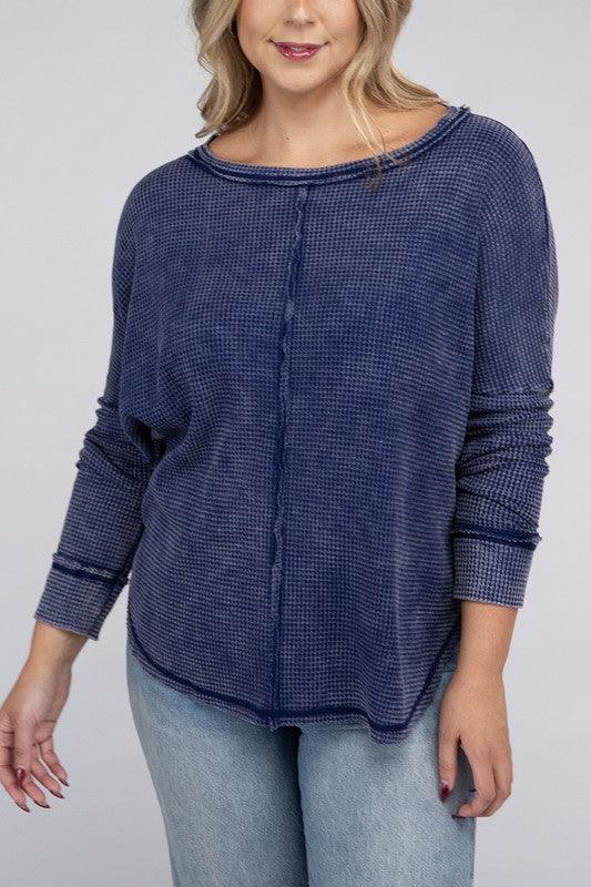 Plus Long Sleeve Cotton Waffle Knit Top Shirts & Tops