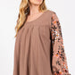 SAGE + FIG Floral Long Sleeve Front Pleated Detail Blouse - DAVERRI FASHIONS