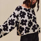 SO ME loose fit flower lightweight sweater top in cozy off-white knit with bold black floral patterns