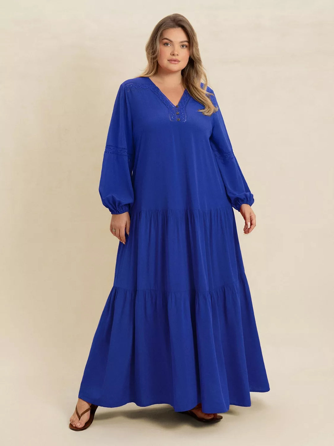 Plus Size Bohemian Tiered Maxi Dress with Balloon Sleeves | Maxi Dresses Daverri Fashions