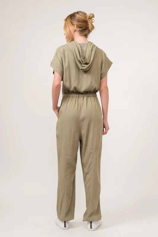 And The Why Washed Short Sleeve Hooded Jumpsuit Jumpsuits