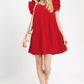 Vibrant red sleeveless Umgee Seersucker Ruffle Shift Dress with puffy shoulders