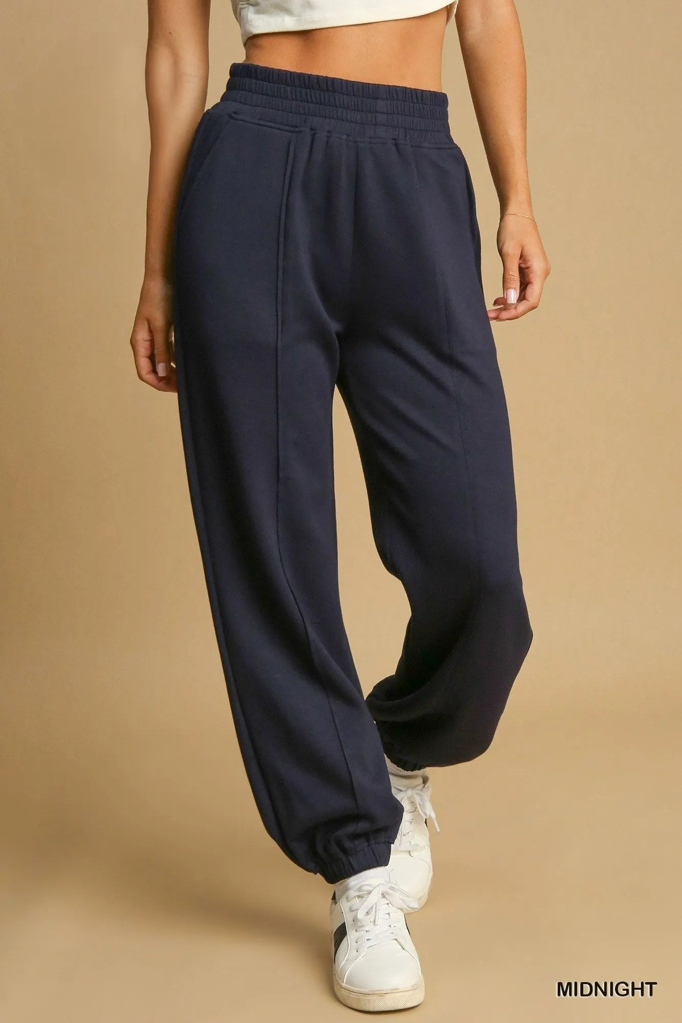 MIDNIGHT Umgee Drawstring Jogger Pants with Front Seam Detail Midnight | Sweatpants Daverri Fashions