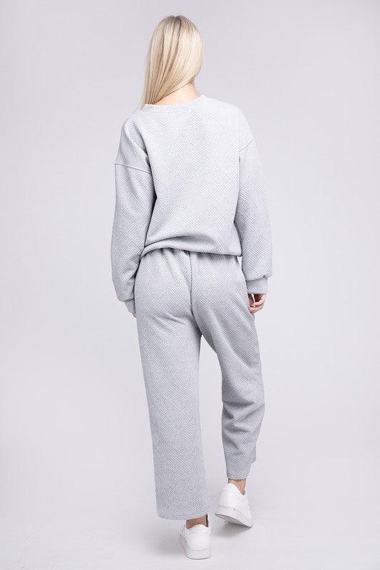 Textured Top and Pants Loungewear Set Pants Sets