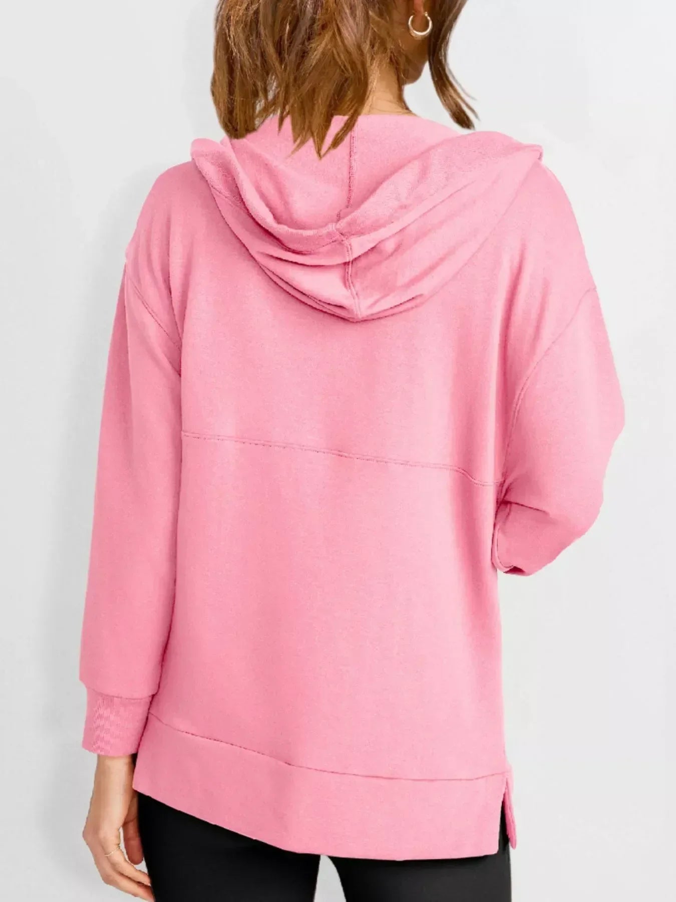 Drawstring Kangaroo Pocket Long Sleeve Hoodie - DAVERRI FASHIONS