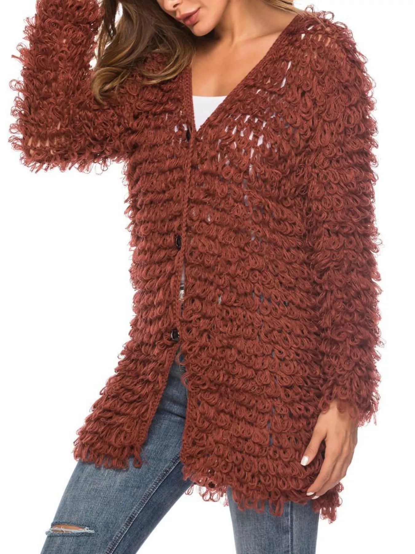 Textured Knit Button Up Cardigan | Cardigans Daverri Fashions