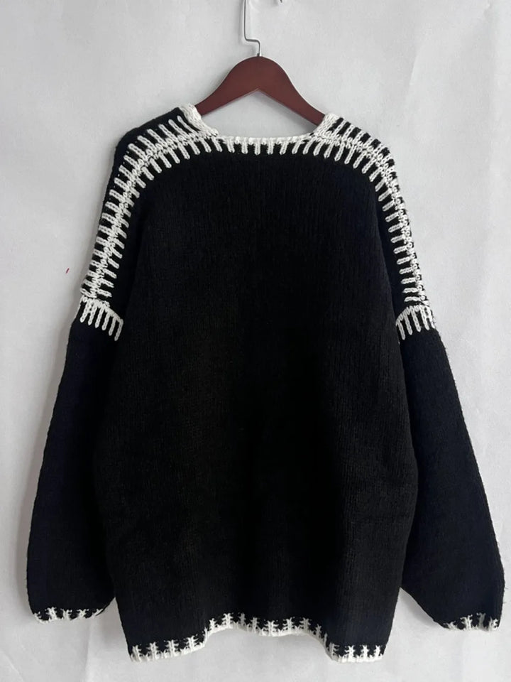 Double Take Contrast Open Front Dropped Shoulder Cardigan | Cardigans Daverri Fashions