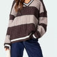 Striped Cable Knit V-Neck Sweater - DAVERRI FASHIONS