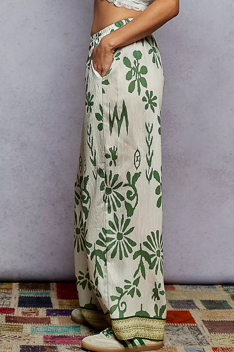 POL Floral Printed Woven Wide Leg Drawstring Pants | Pants Daverri Fashions