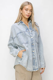 RISEN Button Up Long Sleeve Shacket L | Shackets Daverri Fashions