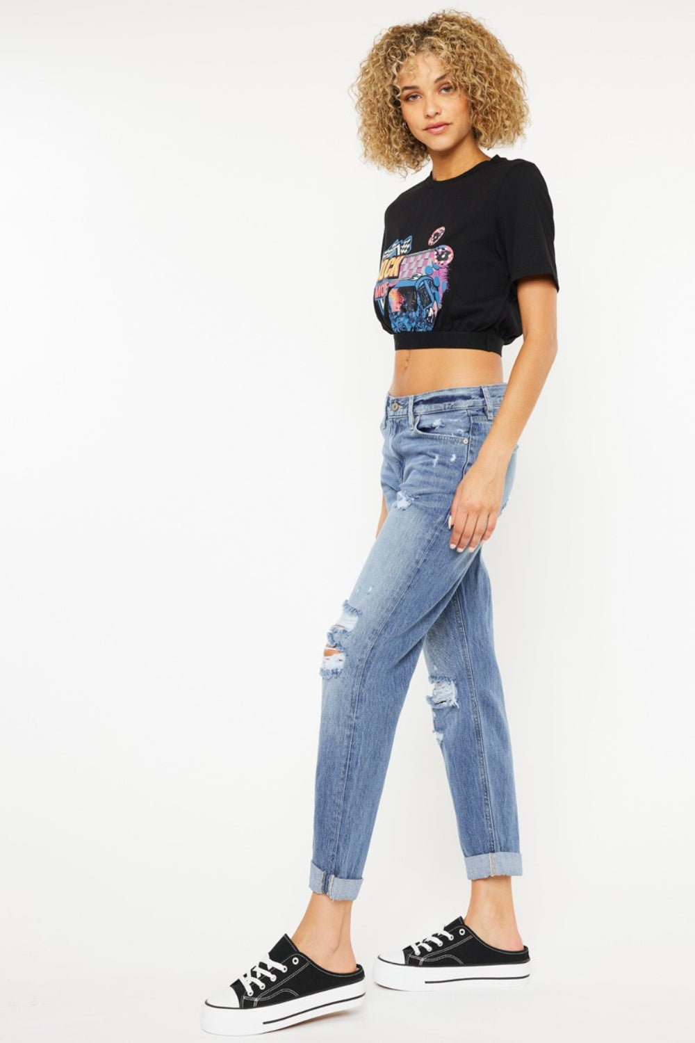 Kancan Mid Rise Distressed Straight Jeans Jeans