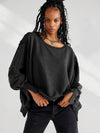Slit Round Neck Dropped Shoulder Sweatshirt - DAVERRI FASHIONS