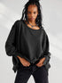 Slit Round Neck Dropped Shoulder Sweatshirt - DAVERRI FASHIONS