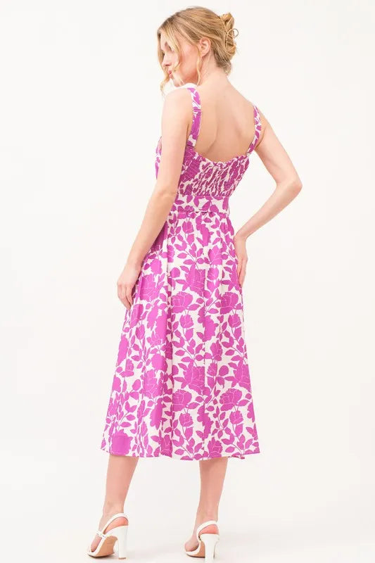 And The Why Square Neck Belted Floral Printed Midi Dress | Midi Dresses Daverri Fashions