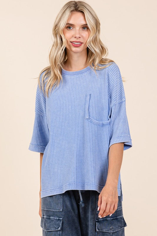 Mineral Wash Waffle Knit Short Sleeve Top