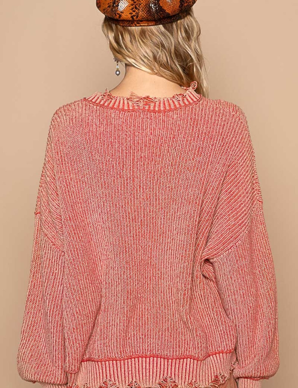 POL Distressed Washed Drop Shoulder Sweater