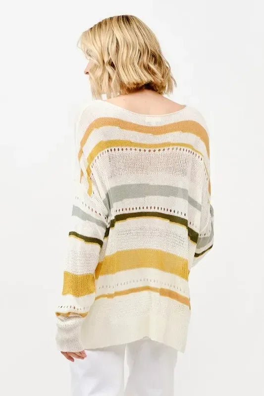 And The Why Abstract Striped Light Weight Loose Sweater - DAVERRI FASHIONS