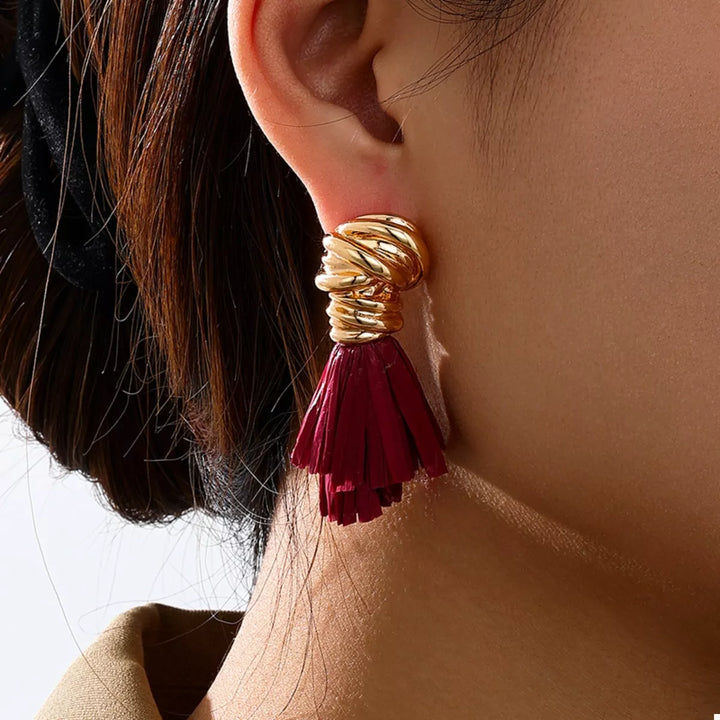 Gold onesize Golden Wire Wrapped Tassel Drop Earrings | Earrings Daverri Fashions