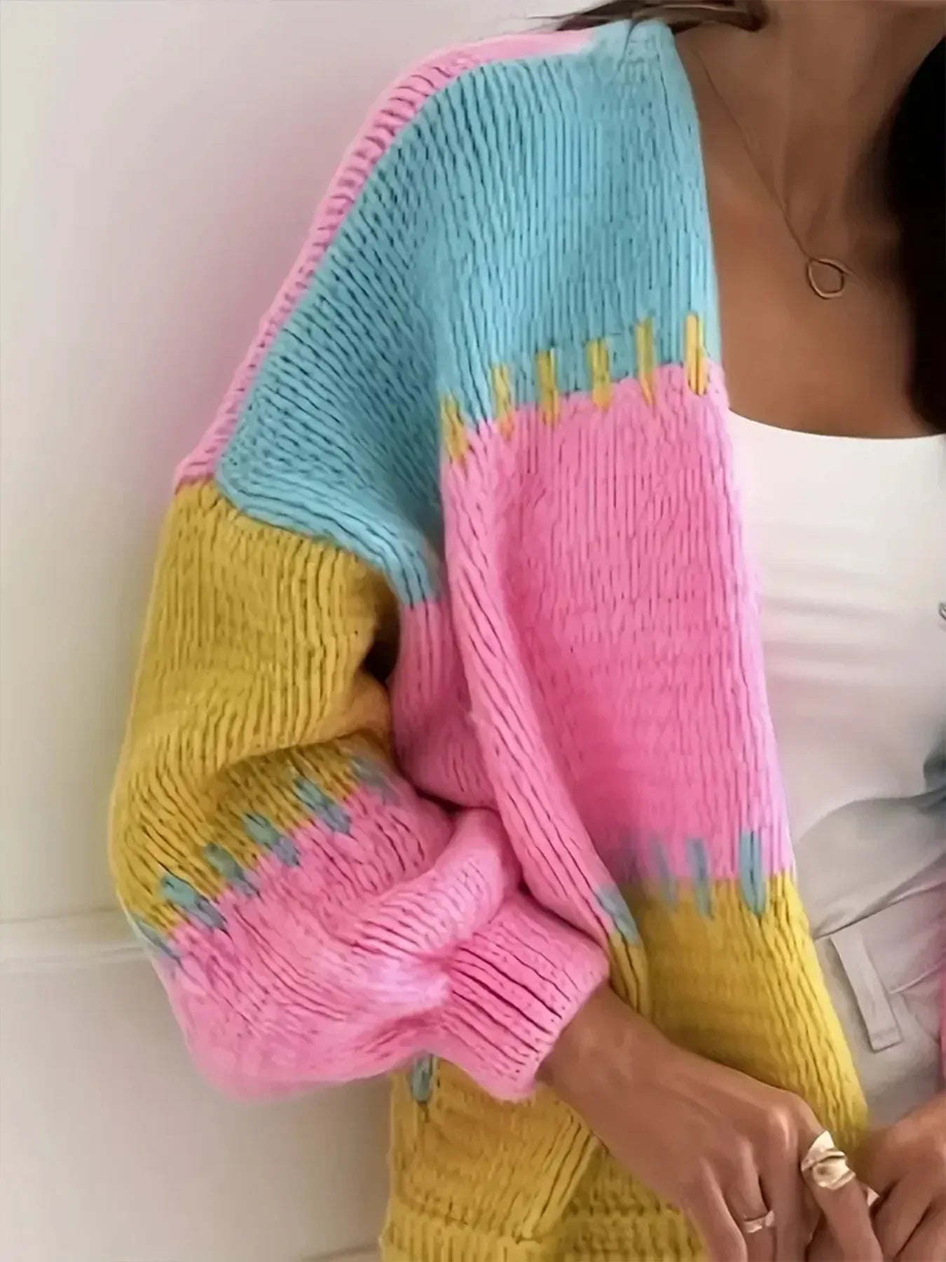 Color Block Drop Shoulder Cardigan - DAVERRI FASHIONS