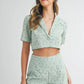 MABLE Eyelet Short Sleeve Crop Top and Shorts Set Mint Outfit Sets