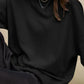 Side Slit Round Neck Long Sleeve Sweatshirt - DAVERRI FASHIONS