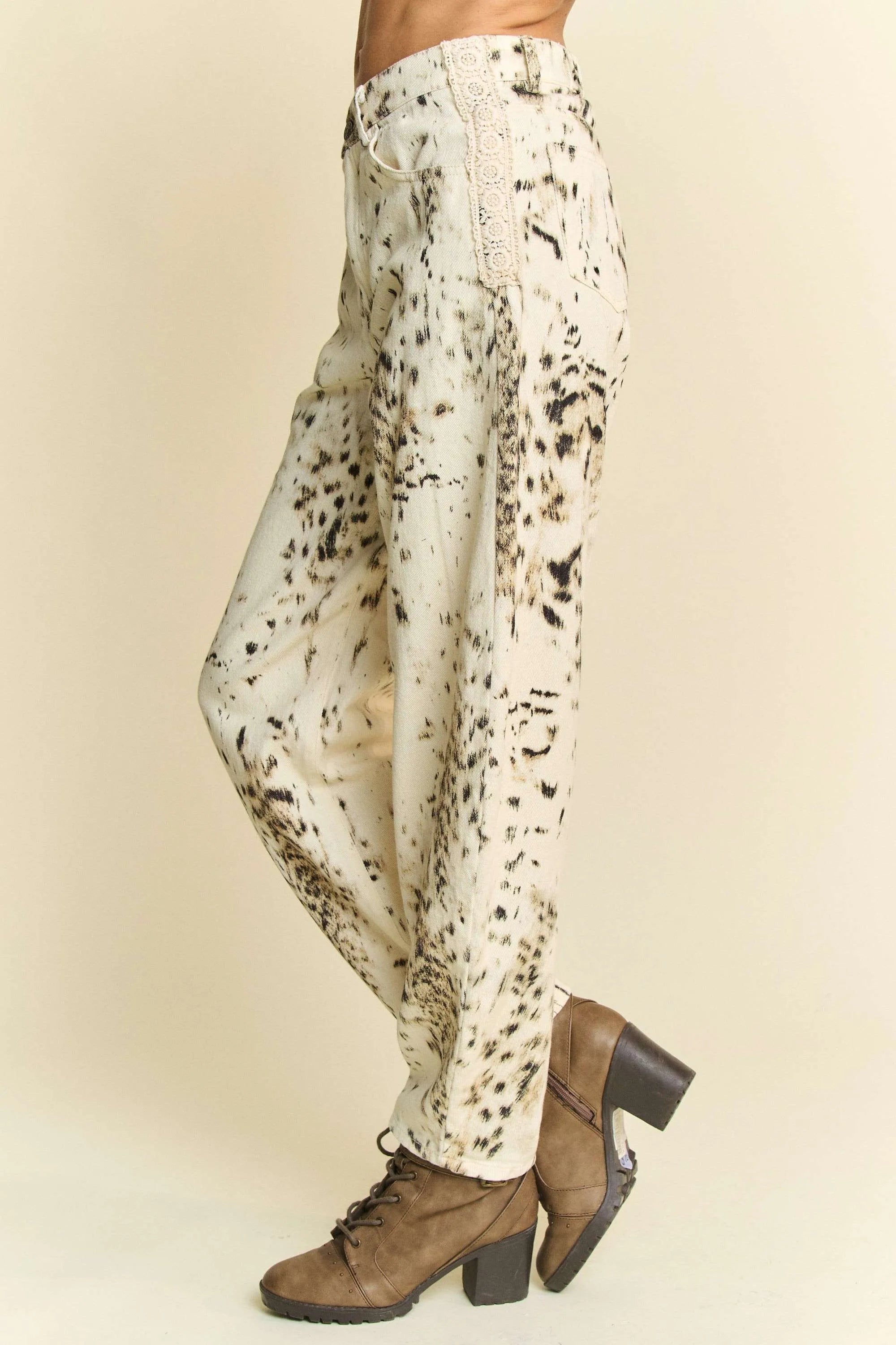 Davi & Dani Abstract Tie Dye Dot Lace Detail Barrel Pants | Pants Daverri Fashions