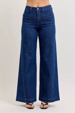Judy Blue high-waisted retro wide-leg denim jeans with patch pockets