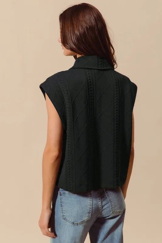 SO ME Cable Quilting Stitch Button Up Knit Vest Vests