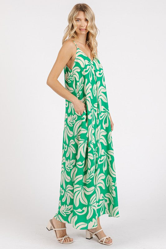 Mittoshop Printed V-Neck Maxi Cami Dress with Pockets