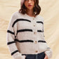 SO ME Stripe Soft Touch Button Cozy Sweater Cardigan - DAVERRI FASHIONS