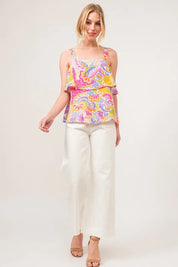 MULTI And The Why Square Neck Tiered Paisley Printed Top | Tops Daverri Fashions