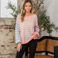Striped Dropped Shoulder Sweater Coral,Denim Sweaters
