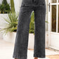 High-waisted wide leg washed jeans in dark gray denim with rolled cuffs