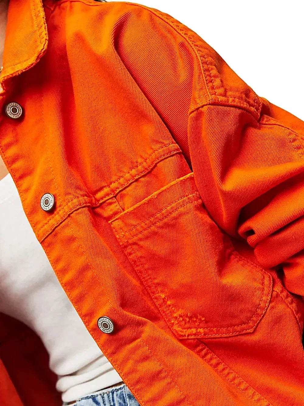 Button Up Long Sleeve Denim Jacket Orange - DAVERRI FASHIONS