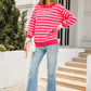 Angel Wings Warm Spice Striped Round Neck Sweater - DAVERRI FASHIONS