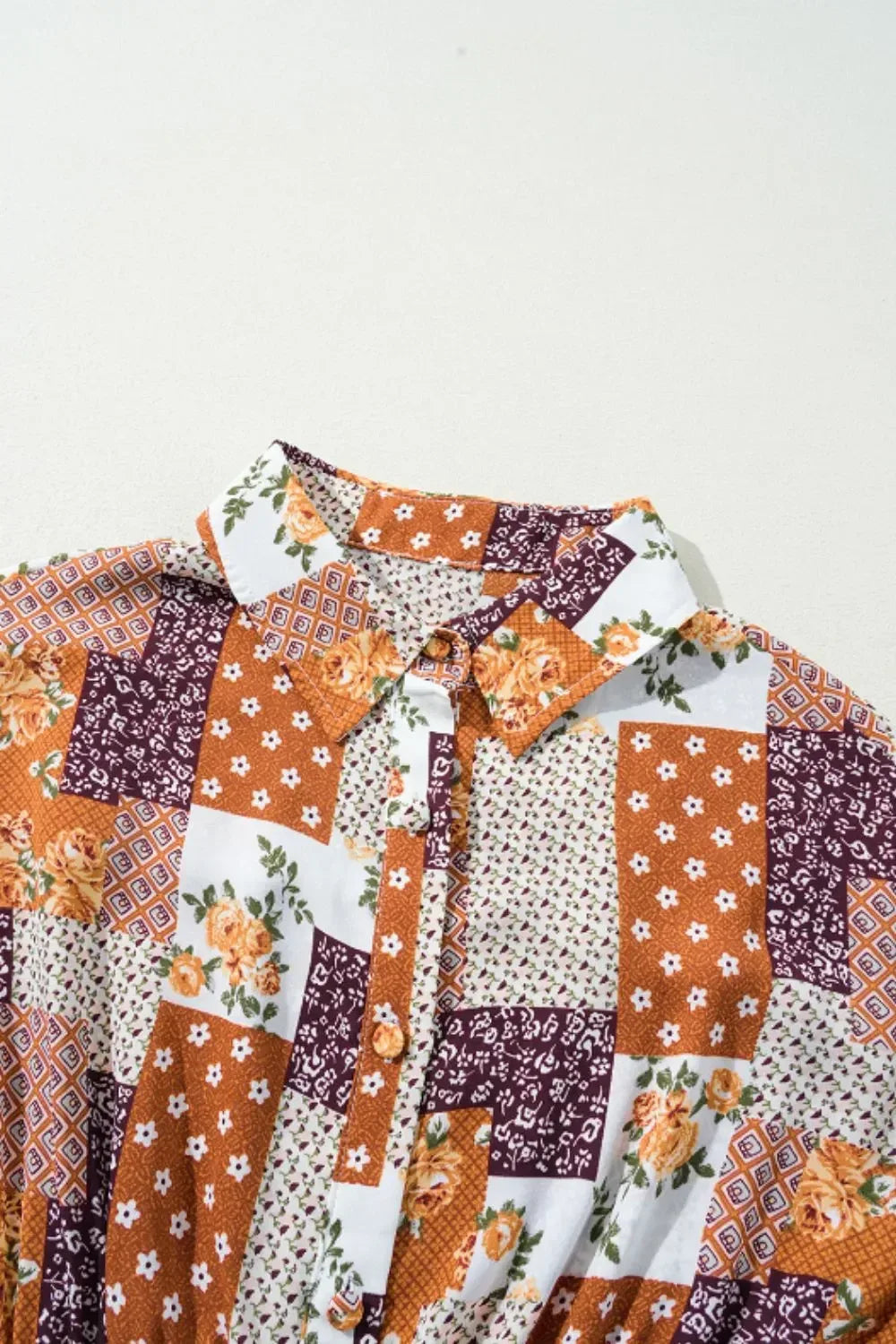 Printed Collared Neck Three-Quarter Sleeve Mini Shirt Dress - DAVERRI FASHIONS