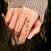 Snake Shape 18K Gold-Plated Bypass Ring | Rings Daverri Fashions