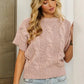 BiBi Cable Knit Textured Sweater Top in dusty rose with ruffles and beads