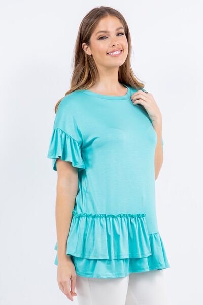 Celeste Ruffle Detail Asymmetrical Top Tops