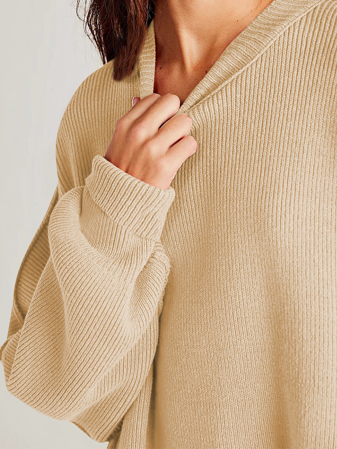 Side Slit Round Neck Long Sleeve Sweater Tops