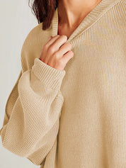 Side Slit Round Neck Long Sleeve Sweater | Sweaters Daverri Fashions